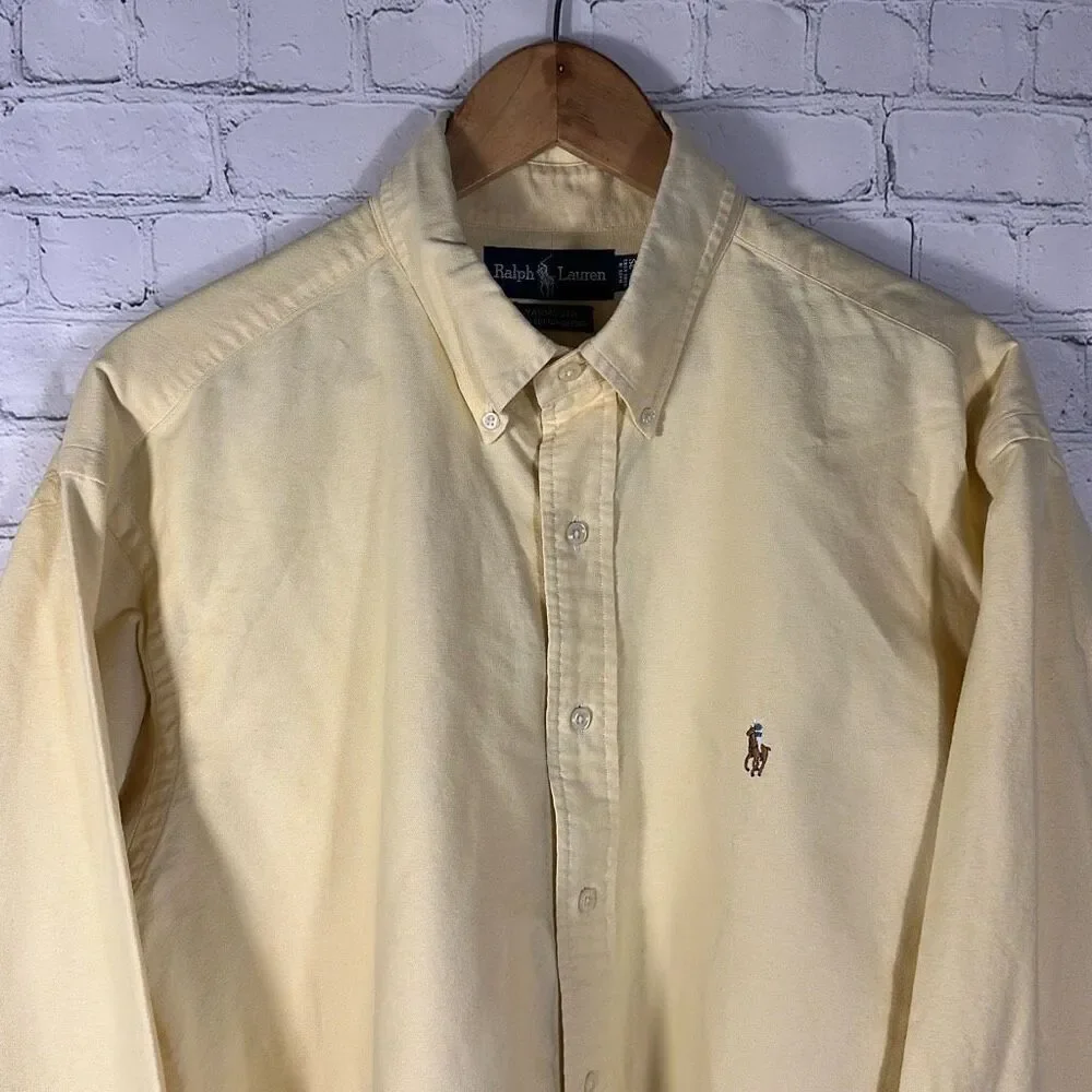 Ralph Lauren Flesh Pony Dress Shirt Yarmouth Oxford‎ Yellow Mens Sz 16.5 35
